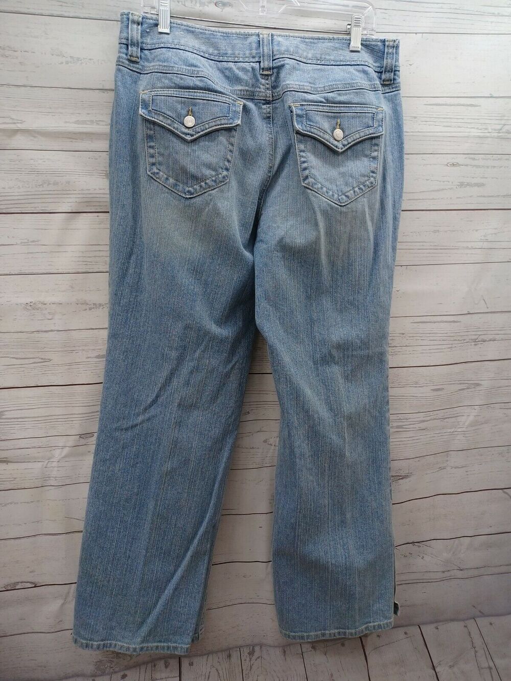 Ann Taylor Loft Straight Leg Jeans Distressed Buttons side hem Sz 10 vintage